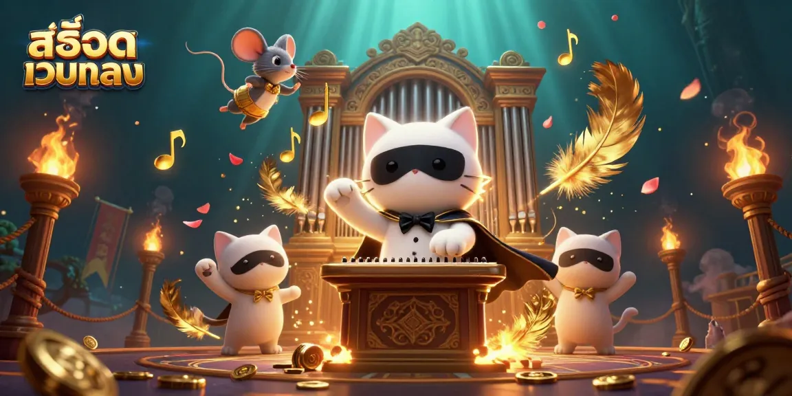 Play with สล็อตเว็บตรง and enjoy a vibrant, cinematic casino scene featuring a phantom cat and acrobat.
