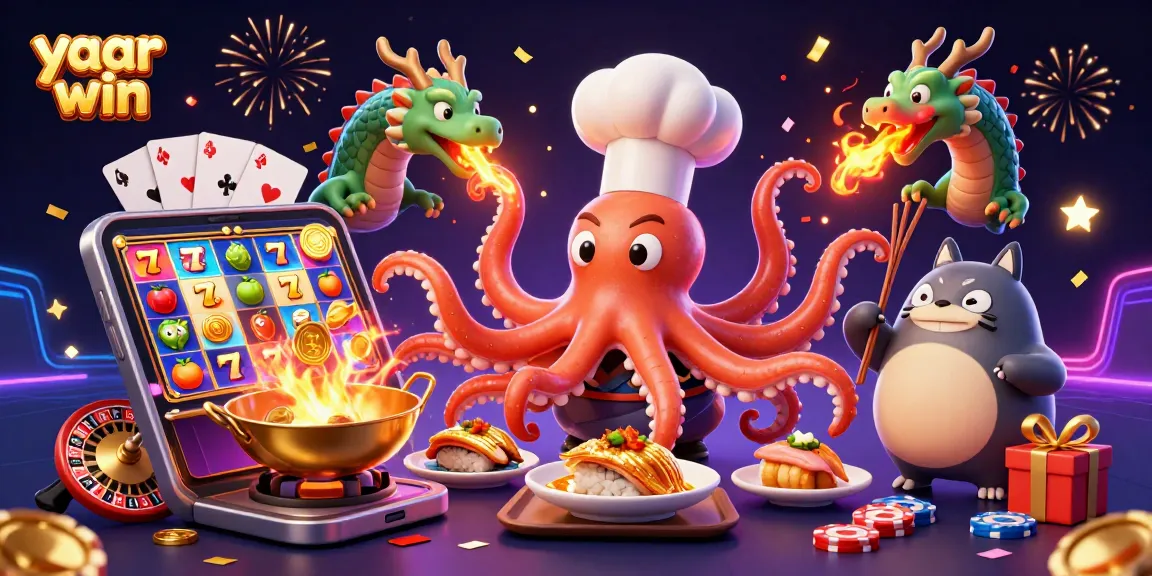 Join the action with yaar win as festive characters celebrate amidst vibrant casino games.