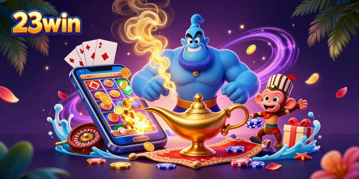 Engage with thrilling 23win casino adventures featuring slot games and lively characters in a vibrant scene.