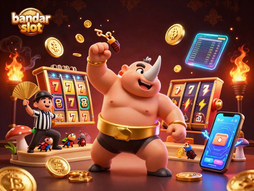 Experience the thrill of bandar slot with a dynamic sumo beetle champion and vibrant gaming elements.