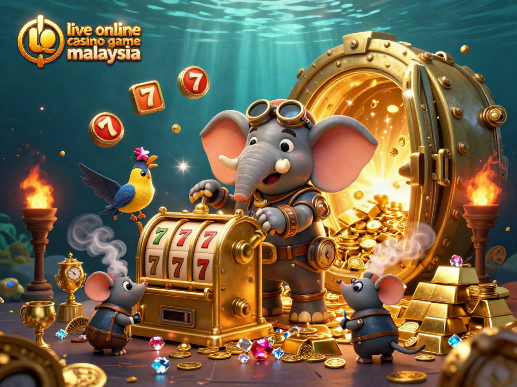 Play thrilling live online casino game Malaysia with a steampunk elephant and treasure-themed scene.