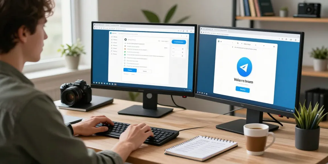 Productive digital workspace showcasing Telegram Web Version use in a modern tech environment.