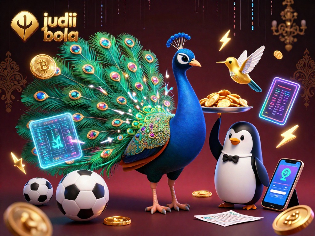 Experience thrilling judi bola betting with unique characters and sports-themed elements in this vibrant illustration.