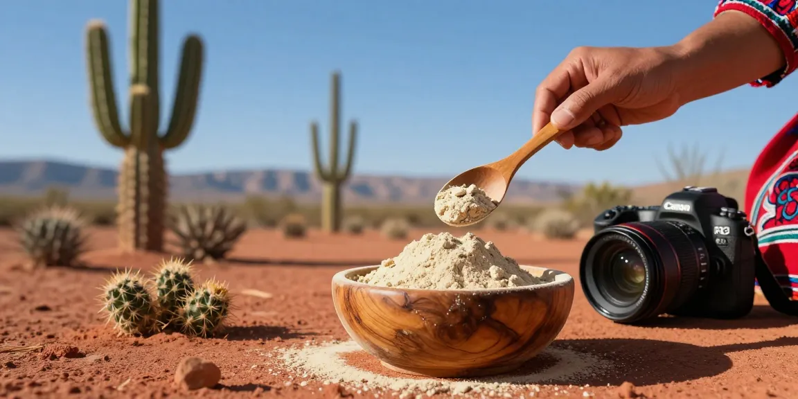 San pedro cactus powder in rustic bowl with traditional measuring, highlighting artisan practices.