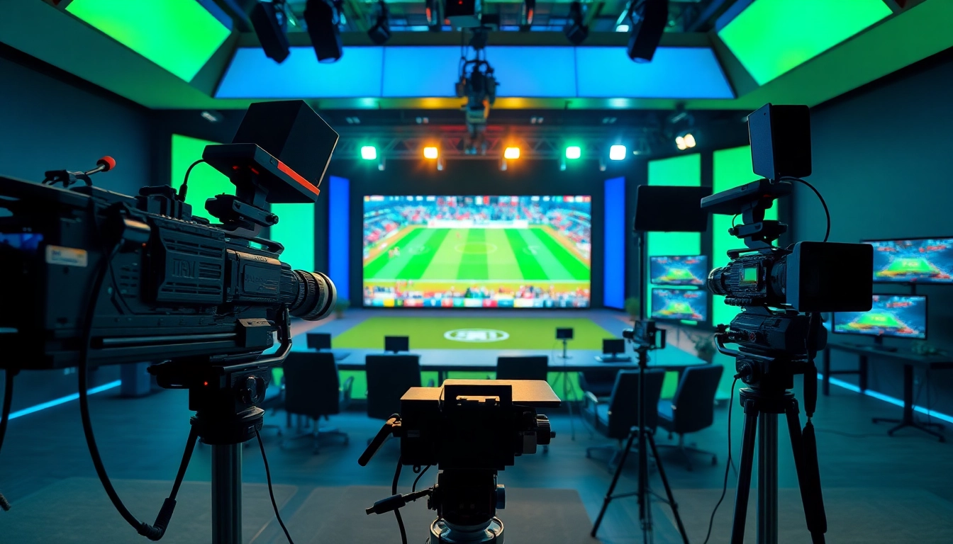 Engaging sports broadcasting studio showcasing dynamic live event coverage.