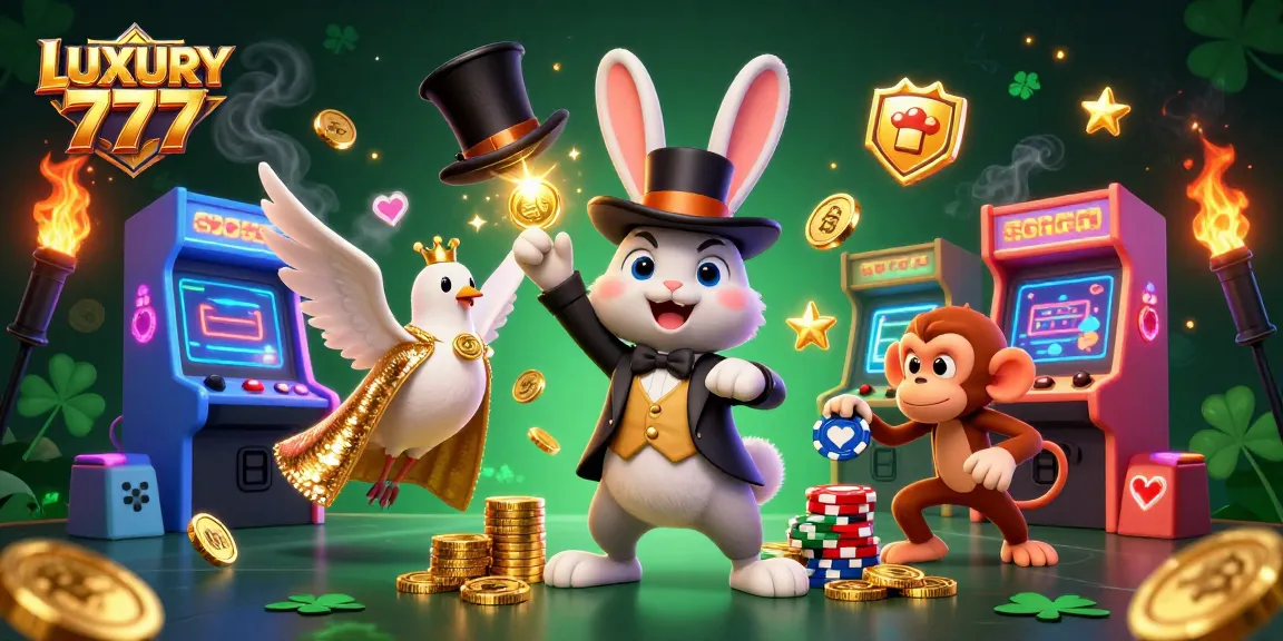 Menangkan jackpot di LUXURY 777 dengan pencuri monyet yang mencuri chip poker dalam suasana kasino yang meriah.