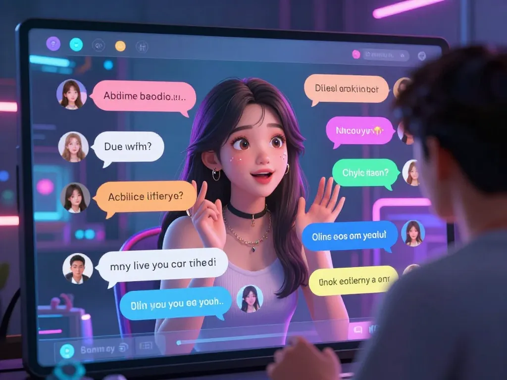 Engaging NSFW character AI chat scene with lively digital interactions and expressive elements
