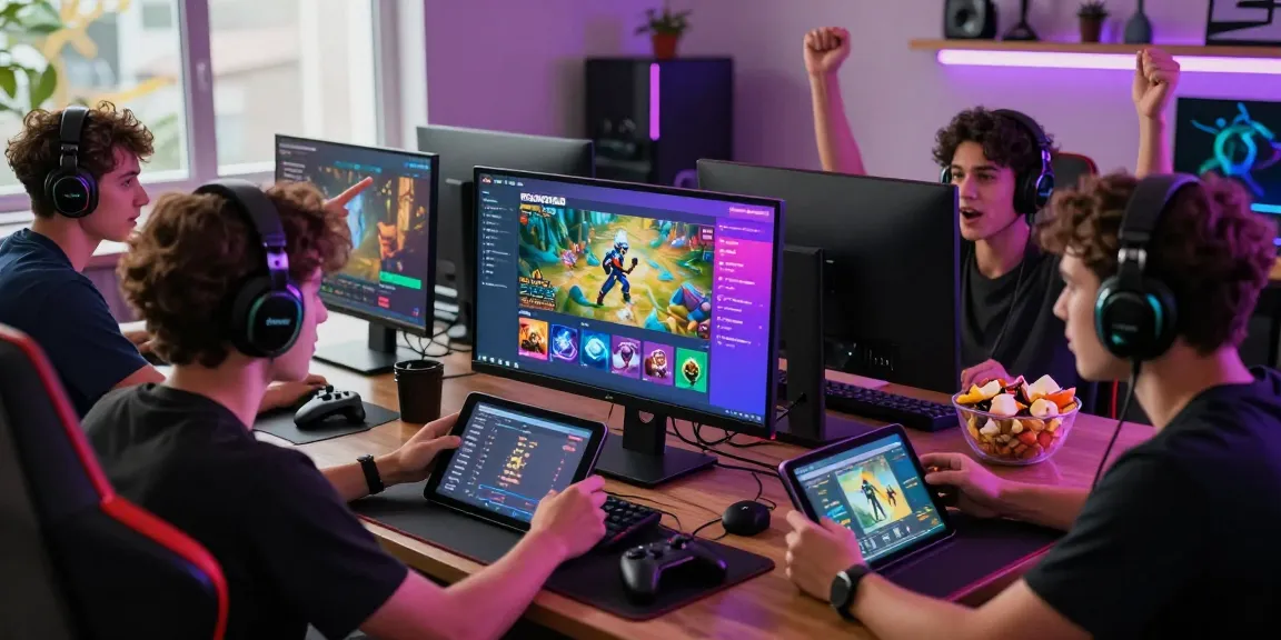 Friends excitedly engaging with the ROKOK88 gaming platform, showcasing online gaming camaraderie and strategy.