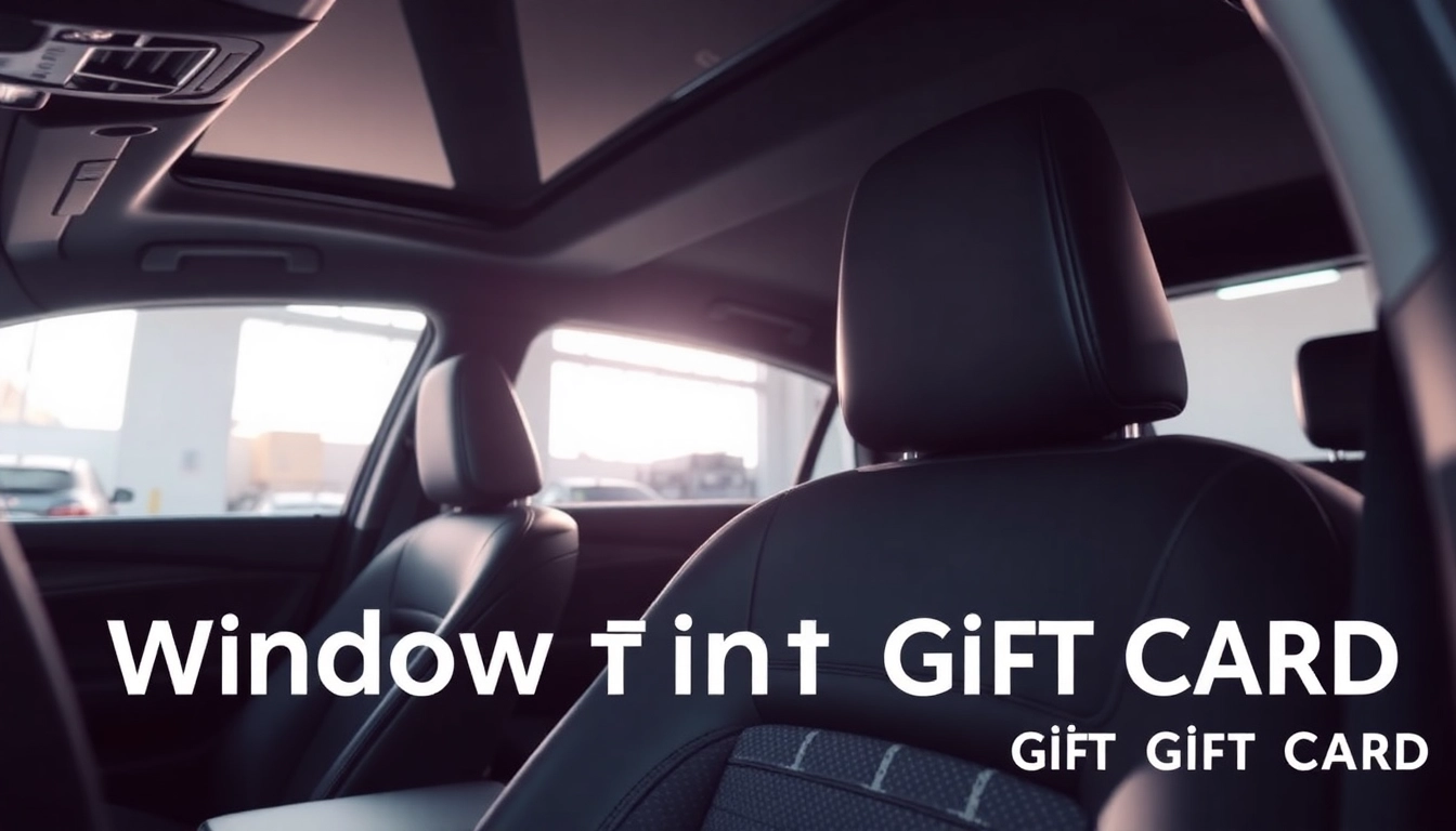 Gift card for window tint service displayed in a sleek car interior.