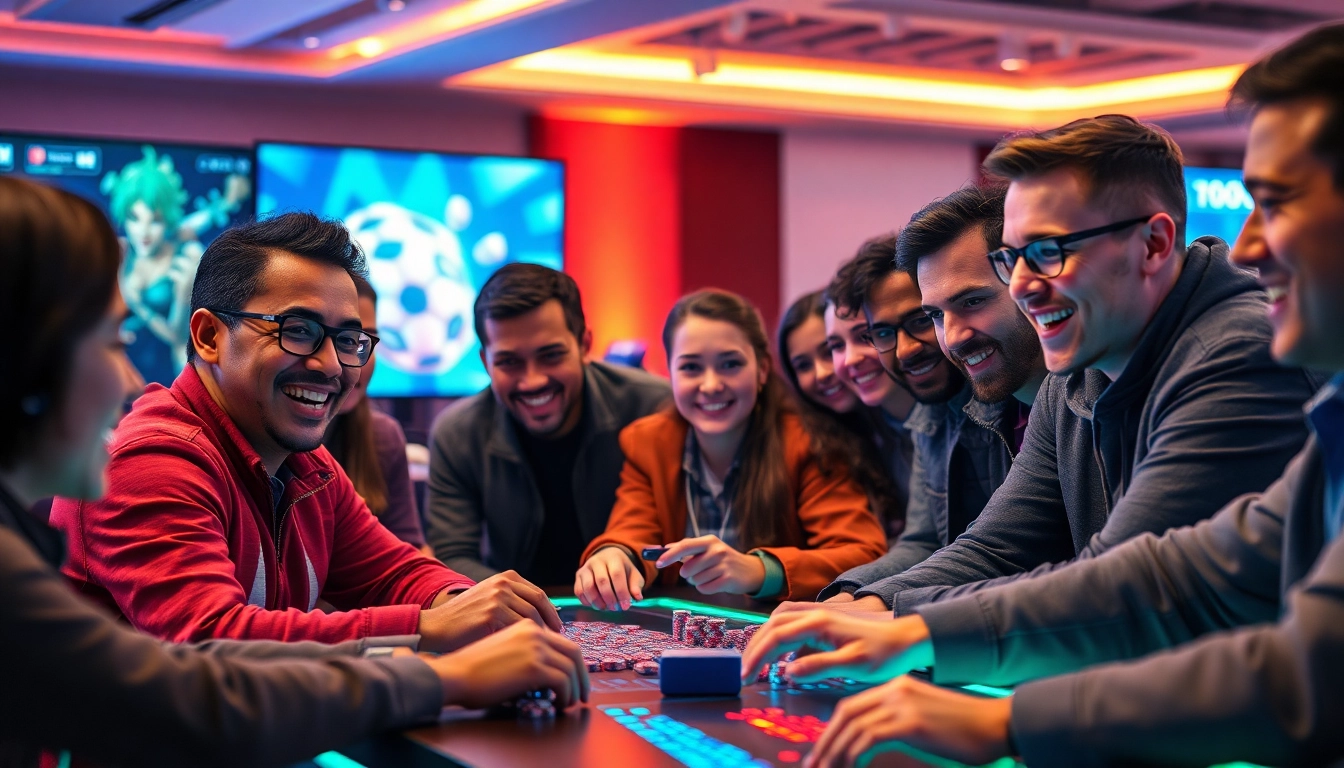 Experience the thrill of online gaming at https://lucky88.direct/, featuring excited players in a modern digital environment.