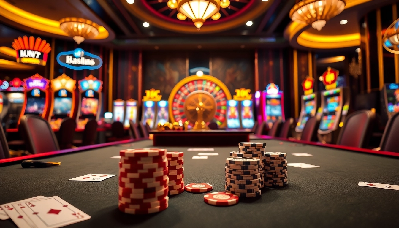 Intense gameplay at Nhà cái 13win, featuring poker cards, chips, and a roulette wheel.