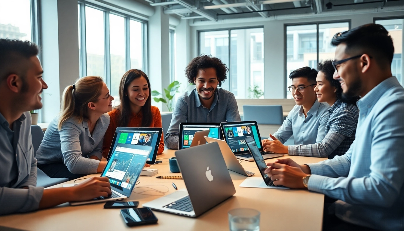 Mobile web development NYC team collaborating in a modern workspace.