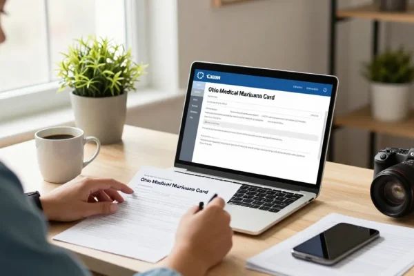 Applying for an Ohio MMJ Card online, showcasing a person comfortably completing the registration.