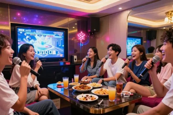 제주유흥에서 친구들과 함께 즐거운 노래를 부르고 있는 모습