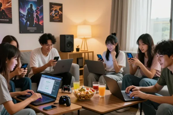 Topup akun game dengan QRIS gratis biaya admin di NAGA2000, suasana gamer muda di ruang modern.